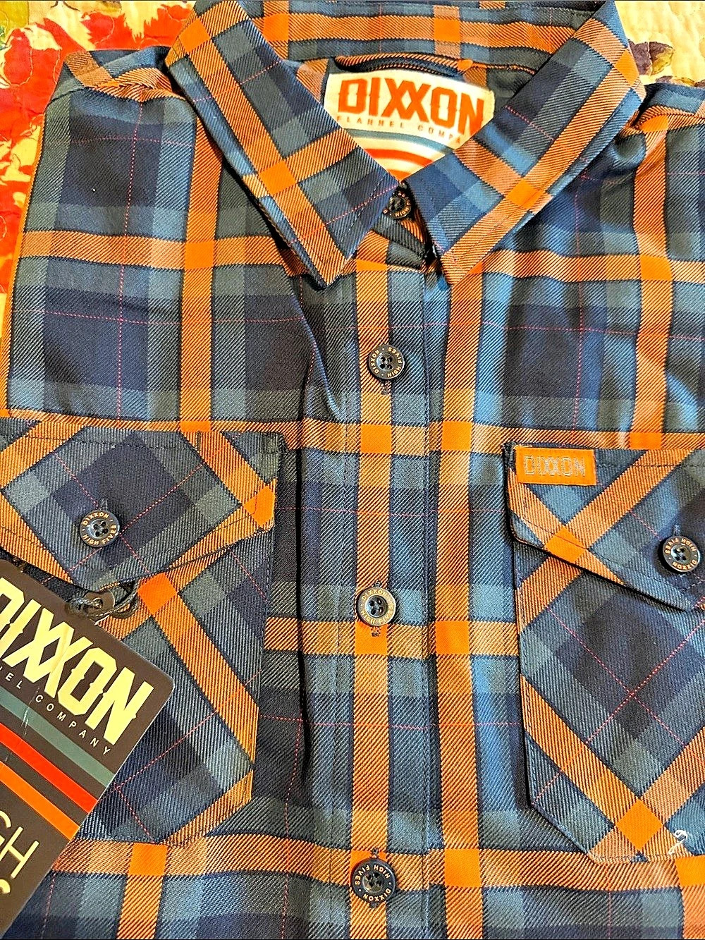 Dixxon High Fives Flannel Plaid Flannel in Blue & Orange Size Large NWT
